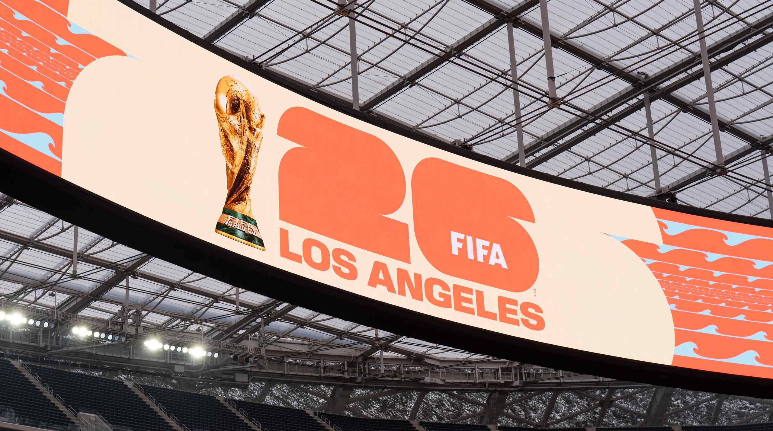 A banner for the 2026 FIFA World Cup in Los Angeles.